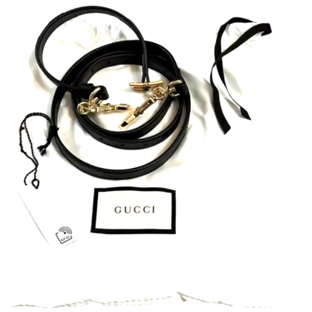 Gucci Black Leather Shoulder Strap with Gold Hardware  💥